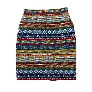 Vintage Tangibles Aztec Stripe High Waist Pencil Skirt Colorful Cotton 9 10